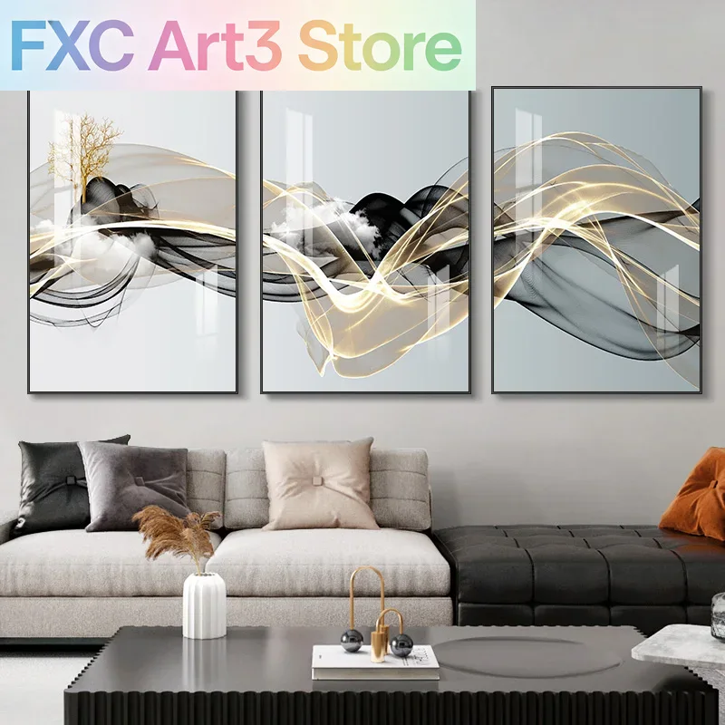 Abstract Canvas Set - 3 ピース/セットフレームレス 3 北欧高級リボン抽象壁アート風景モダンポスタープリント画像リビングルームホーム装飾 Pa