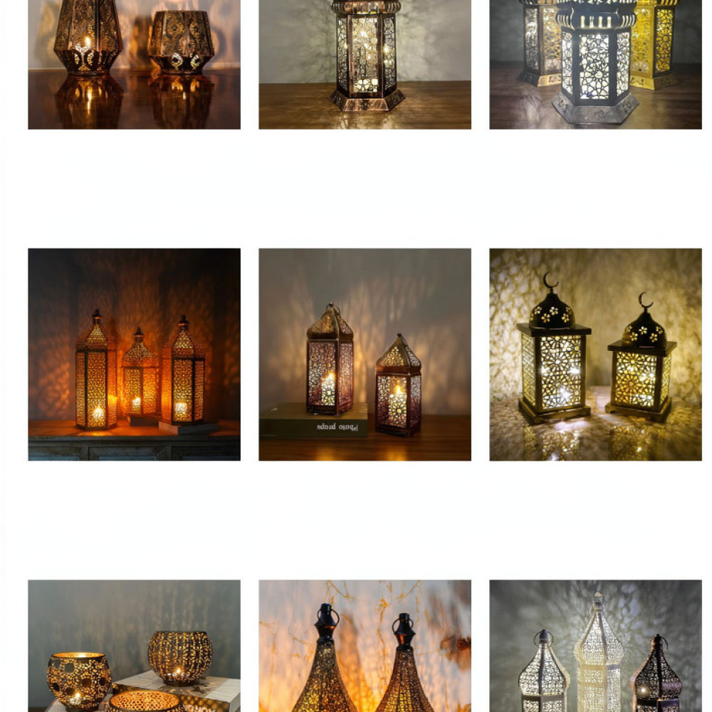 Candle Holder Decor - 素朴なモロッコ風の鉄製キャンドルランタン。中空の金属装飾が施され、レトロな雰囲気の吊り下げ式ランプとして、ご自宅の庭やパティオの装飾に最適です。