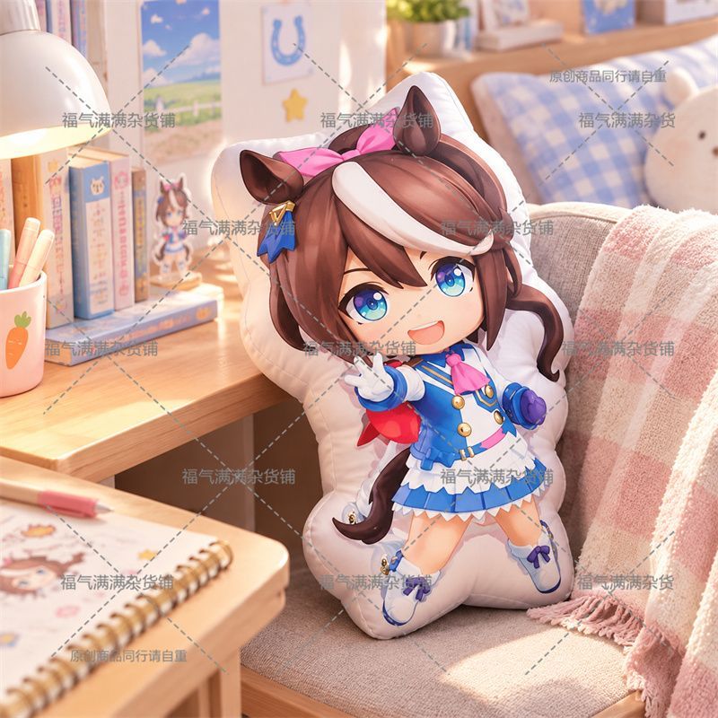 Throw Pillow - ウマ娘 プリティーダービー 東海テイオの可愛いぬいぐるみクッション。アニメグッズ、お部屋のソファの装飾に。アニメファンへのプレゼントに最適。