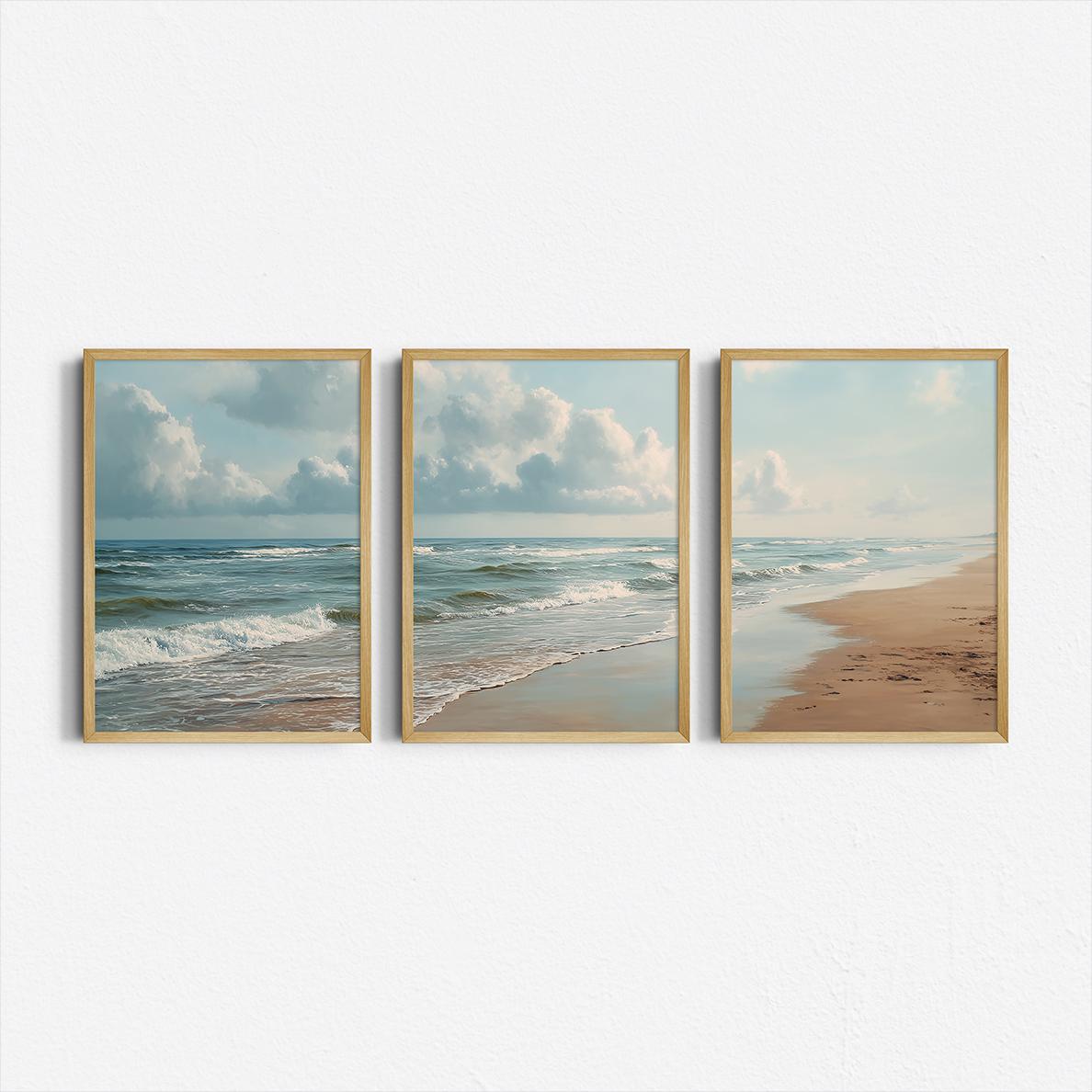オーシャンビーチ三連画プリント3枚セット、海岸の海景ウォール - Abstract Canvas Set のレビューと価格