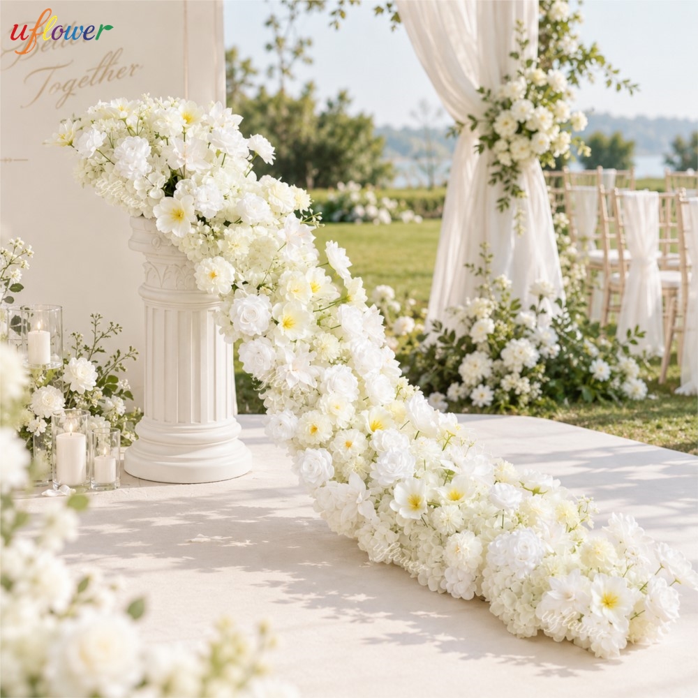 Uflower ホワイトローズとアジサイの人工花ガーランド。 - Table Runner のレビューと価格