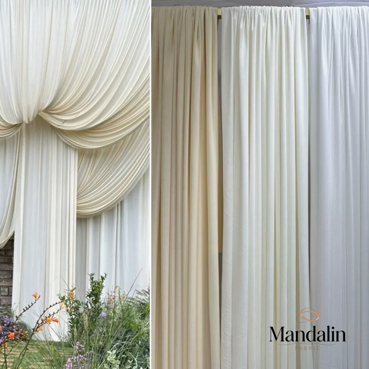 白いコーヒーミルクシルクストレッチ生地。クリーム色のウェディ - Curtain Curtain のレビューと価格