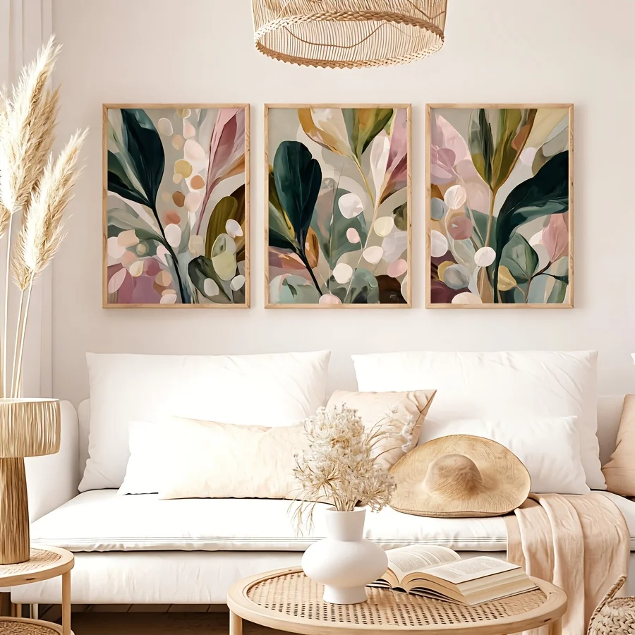 大型サイズ、3枚1セット、ボヘミアン調、ニュートラルなアース - Abstract Canvas Set のレビューと価格