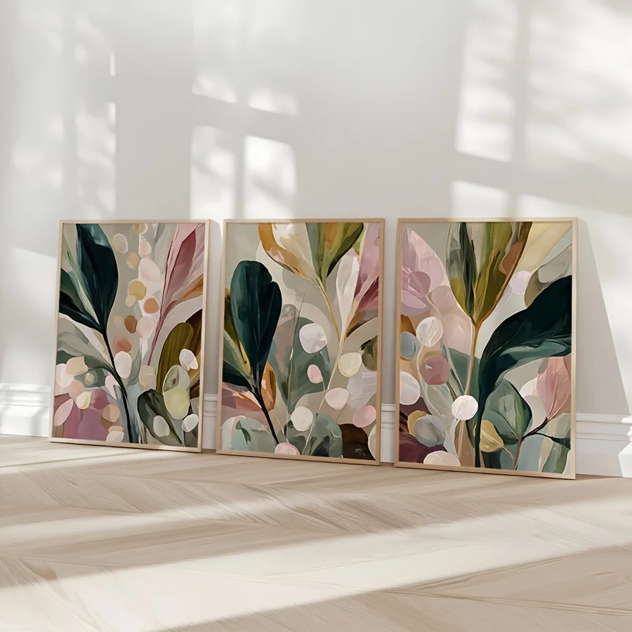大型サイズ、3枚1セット、ボヘミアン調、ニュートラルなアース - Abstract Canvas Set のレビューと価格