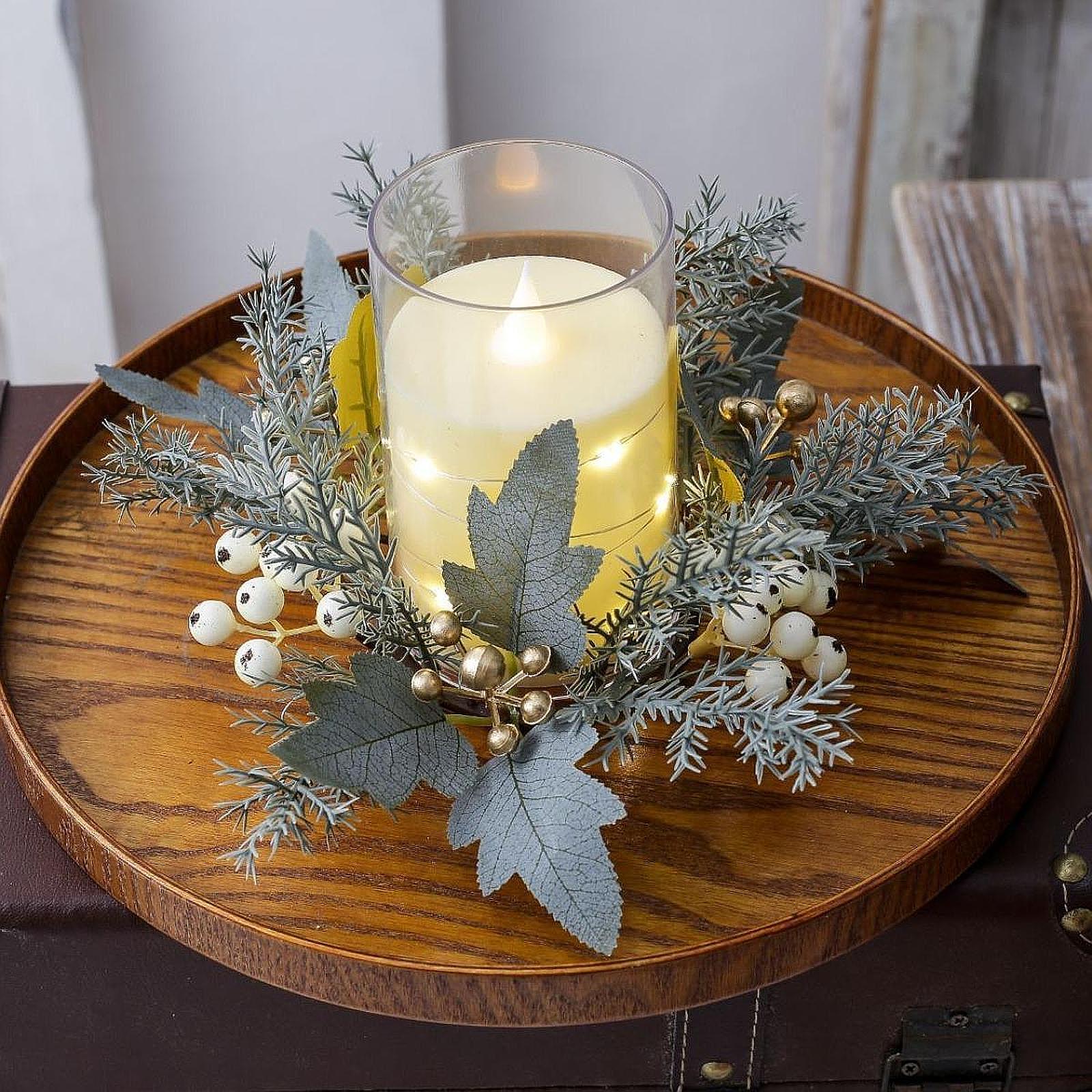 手作りの人工花を使ったキャンドルリース。ホリデーシーズンのテ - Candle Holder Decor のレビューと価格