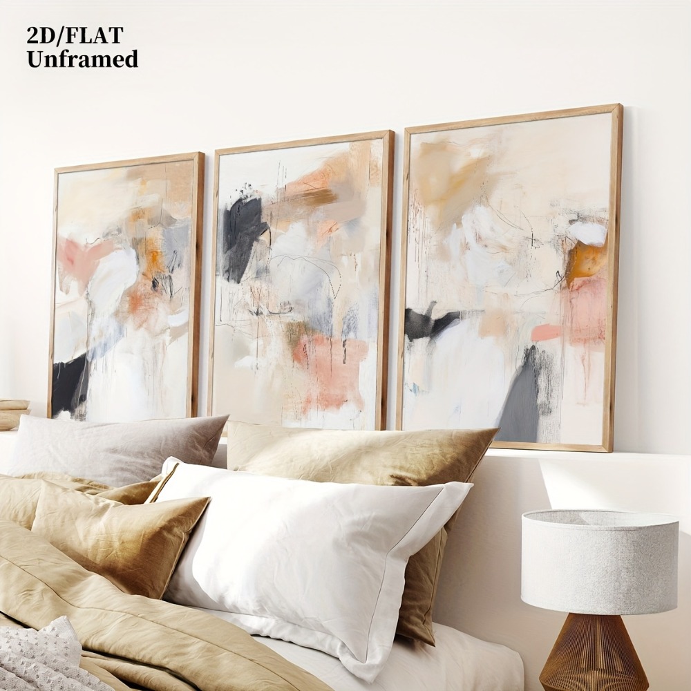 3ピース フレームレス、ニュートラルベージュブラッシュピンク - Abstract Canvas Set のレビューと価格