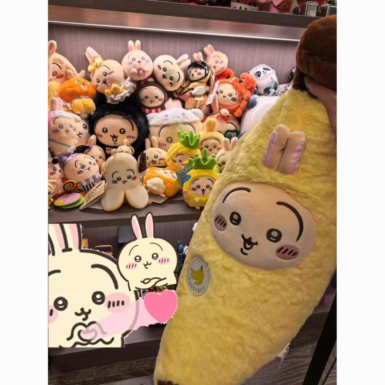 人気の「ちいかわ」フルーツバナナ柄のクッション、うさぎのぬい - Throw Pillow のレビューと価格