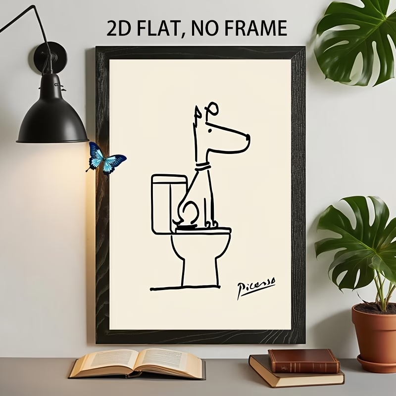 モダン、レトロな楽しい犬のトイレピカソラインウォールアートプ - Interior Design Living Room のレビューと価格
