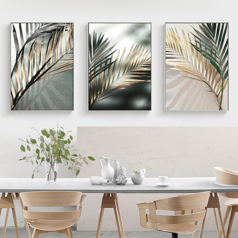 3枚組フレームレス装飾アートプリント、3枚セット金色のヤシの - Abstract Canvas Set のレビューと価格