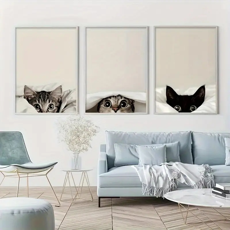 3枚セット：毛布の下に覗く猫のキャンバスプリントセット -  - Abstract Canvas Set のレビューと価格